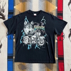 Vintage USA Thunder Lightning Biker Motorcycle T-Shirt Size XL Wolf Survivors