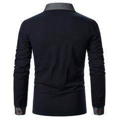 Polo shirt men’s long sleeve polo shirts cotton color sewing pocket TShirt slim…