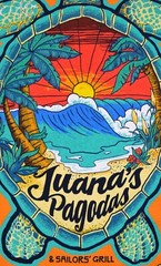 Juana’s Pagodas & Sailors’ Grill Tee Shirt Bright Orange Navarre Florida Size Lg