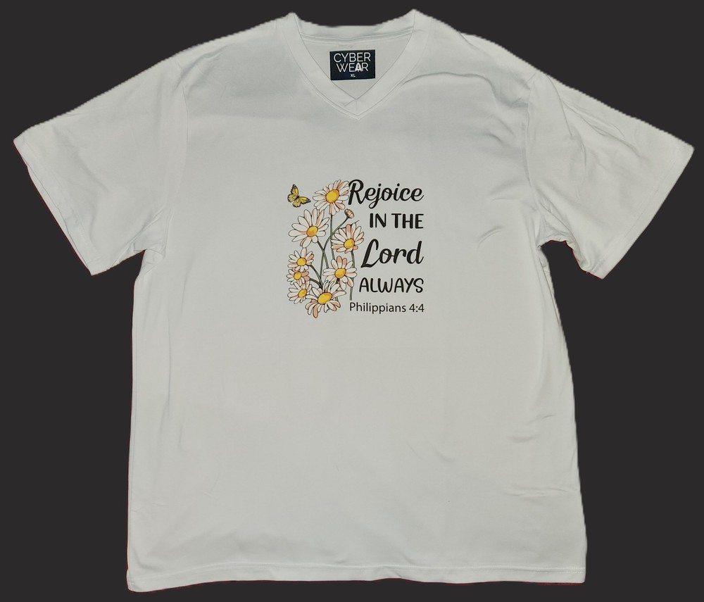 Cyberwear Spiritual T-Shirt “Rejoice in the Lord Always” Philippians 4:4 X Large