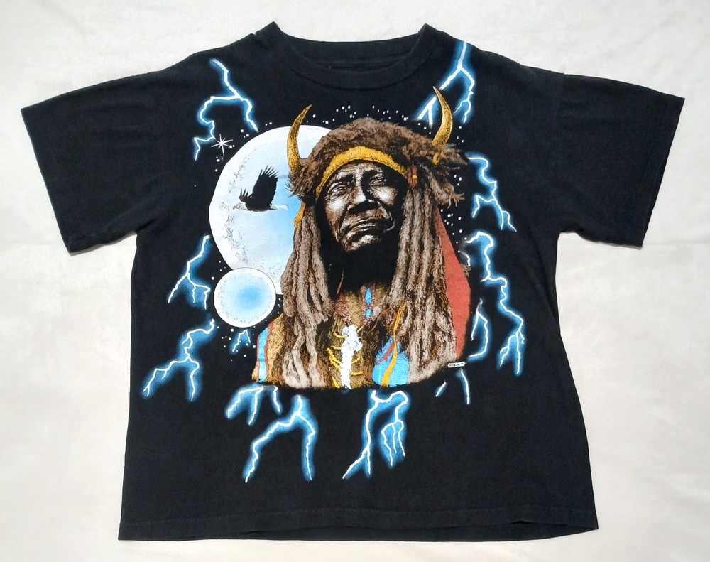 Vintage American Thunder T-Shirt XL Native Chief 1991 Great Condition AOP USA