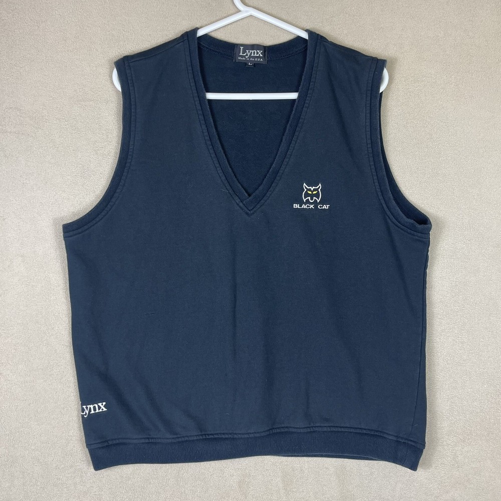 Lynx Mens L V Neck Vest Black Embroidered Logo 100% Cotton