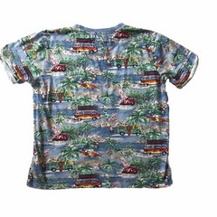 Free Planet Mens M T-Shirt Surf Board Palm Trees Beach Print Short Sleeve Cuff