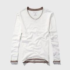 Hot Mens Long-Sleeved T-Shirts New Cotton V-Neck Solid Color Casual Slim Tops