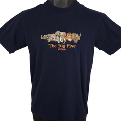 Vintage Kenya T Shirt Mens Size Medium Blue 90s Elephant Lion Rhino Leopard Oxen