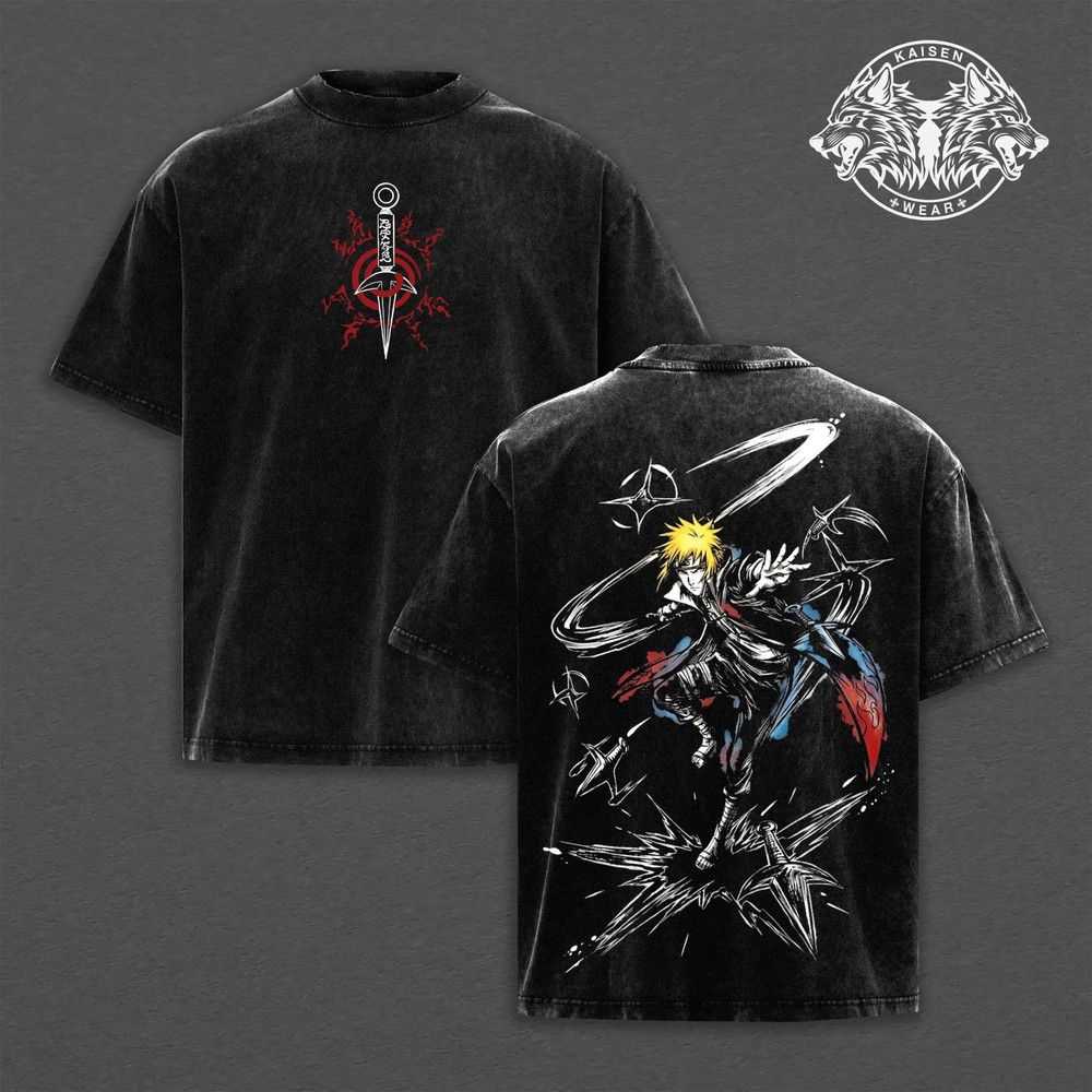 Minato Namikaze Vintage Graphic Apparel, Acid Wash Streetwear Collection