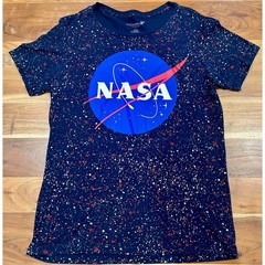 Buzz Aldrin NASA Galaxy Splatter Graphic T-Shirt Navy Blue Mens Large Space Tee
