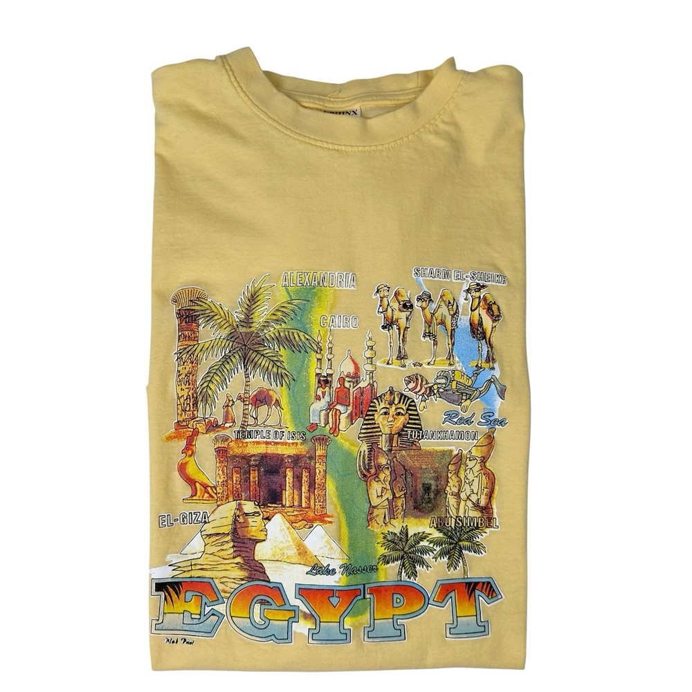 Vintage 90s Egypt Souvenir Mens Sphinx Pyramid T-Shirt Size L Made In Egypt