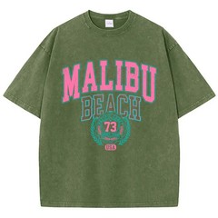 Malibu Beach Acid Washed Graphic Cotton Streetwear Surf Tee Y2K XS-2XL 7 Colors