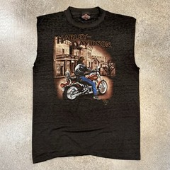 Vintage 1990 Harley Davidson 3D Emblem Cut Off Tee Shirt Large Peru Illinois