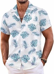 Mens Hawaiian Shirt Short Sleeve Floral Button Down Tropical Beach Casual Top