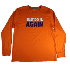 Nike Just Do It Again Men’s XL Orange Long Sleeve T-Shirt Ribbed Cuffs NWOT Flaw