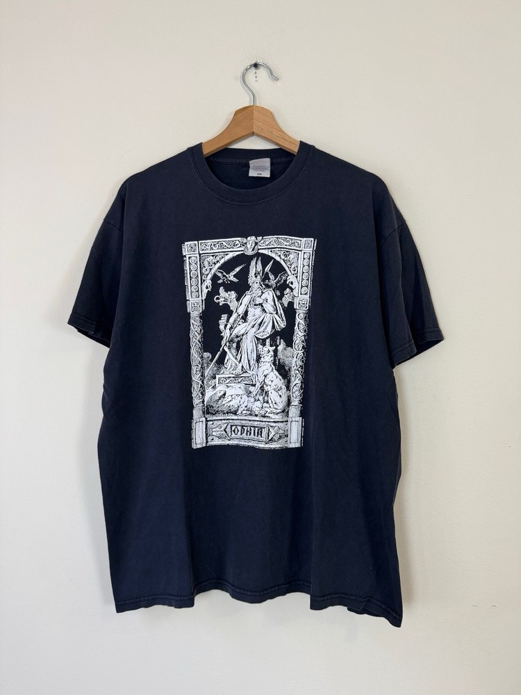 Vintage Odhin God Mythology Wolf Odin Art Graphic Black Tee Shirt – XL