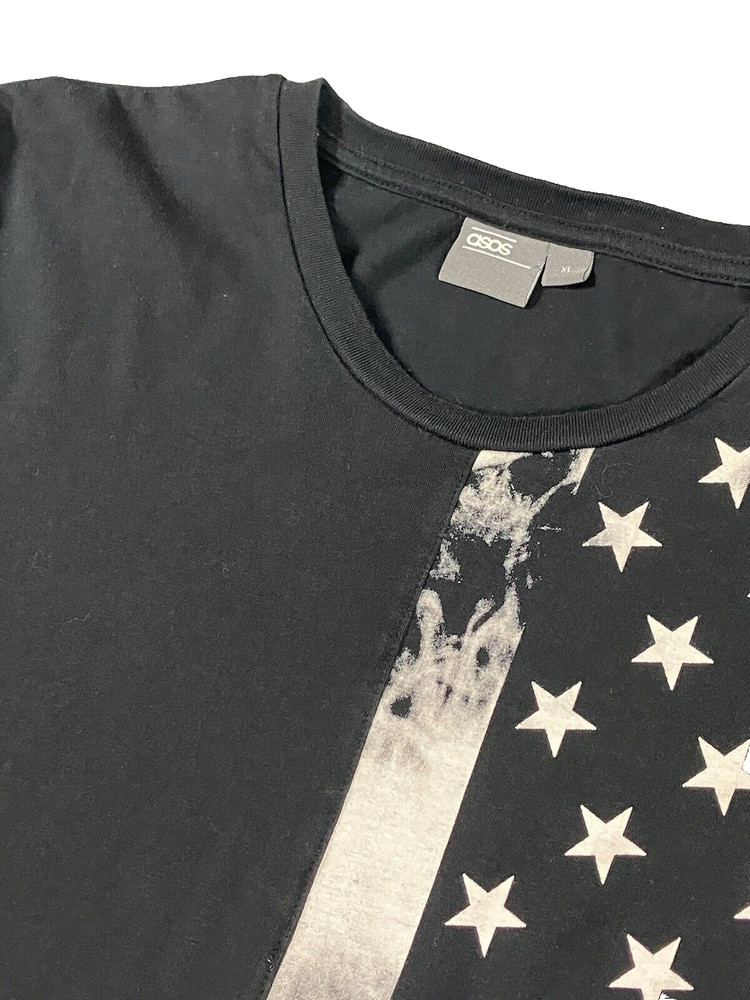 ASOS Men’s Size XL Black Flag Stars Long Zip Cuff Sleeve Cotton Stretch T-Shirt