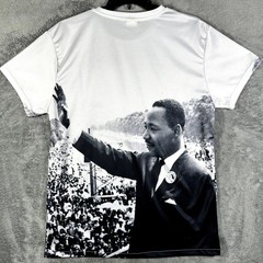 VTG Bay Club Martin Luther King Jr T-Shirt Mens L White MLK All Over Print Mesh