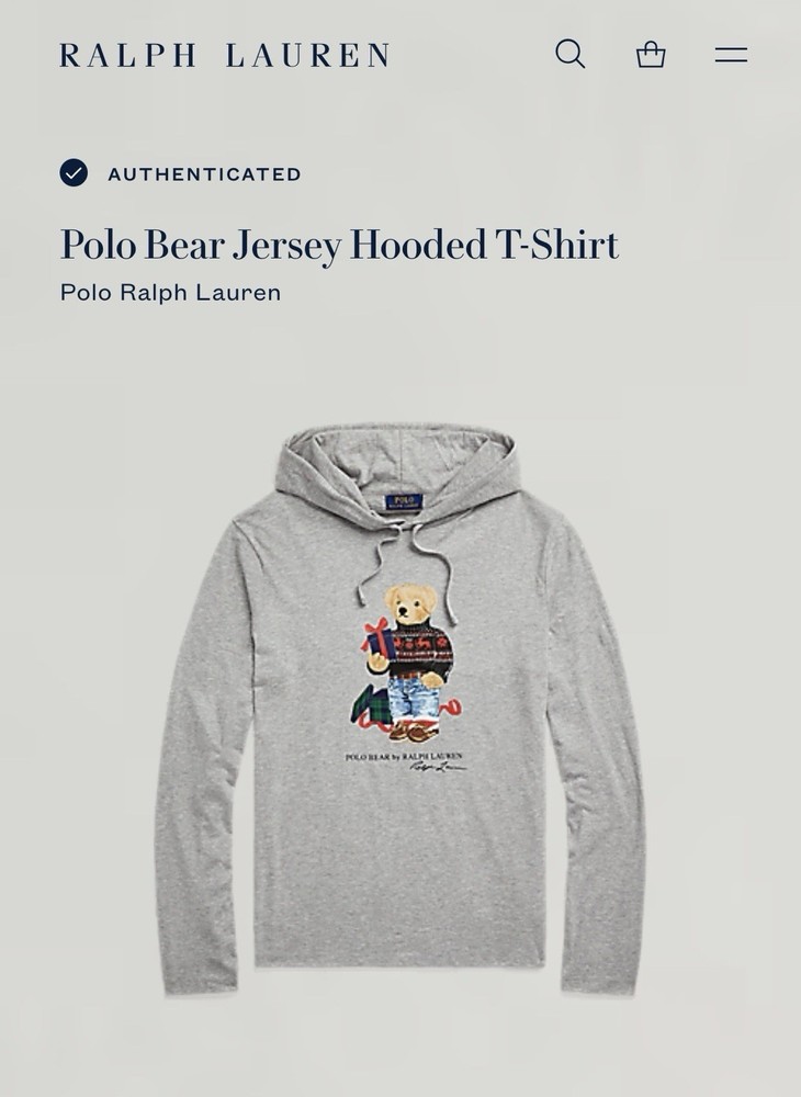 Polo Ralph Lauren Men’s Hooded T-Shirt Polo Bear Jersey, Size Large