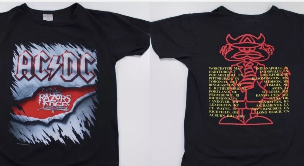 Vintage AC-DC tour-shirt razors edge classic rock nineties metal band tee