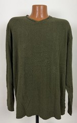 Vintage Ribbed V-Neck Shirt Men XL Minimal Olive Rayon Cotton Long Sleeve Murano