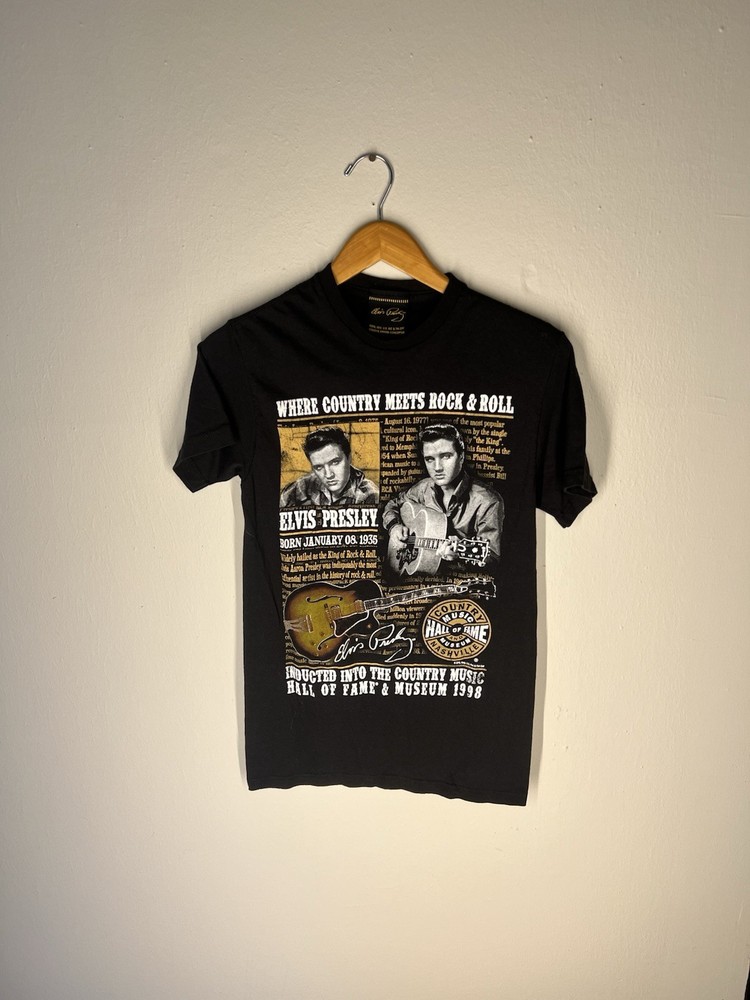 Elvis Presley Hall of Fame Graphic T-Shirt Black Size S 1998 Rock Country Tee