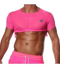 TOF PARIS Crop Top Very Soft Round Collared Shirt Neon Pink 19