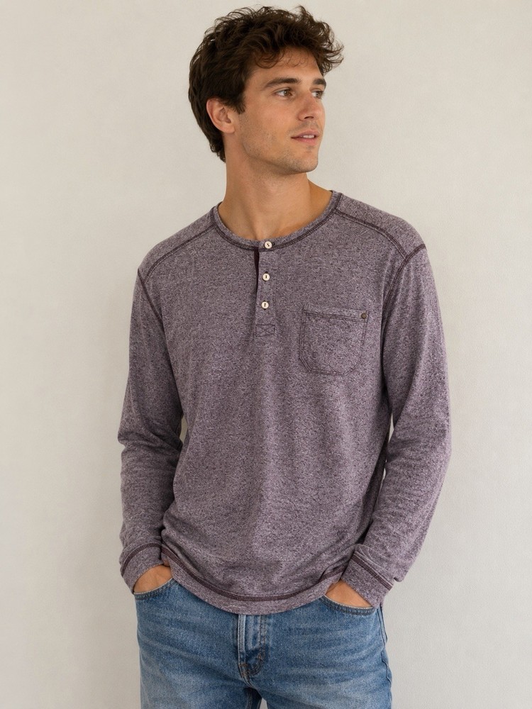 Tommy Bahama Men’s Large Heather Henley Weekend Casual Relaxed Long Sleeve Tee