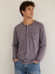 Tommy Bahama Men’s Large Heather Henley Weekend Casual Relaxed Long Sleeve Tee
