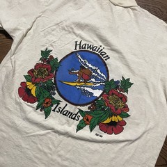 Vtg 70s Hawaiian Island Bob Akers Poly Tees beach surf cream Single Stitch Sz XL