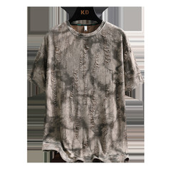 Men Luxury Fashion Trend Distressed Ripped Hole Casual Summer Streetwear T-Shirt