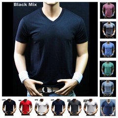 Mens V-Neck T-Shirt Slim fit Casual Muscle Fashion Casual GYM Fitness Active Tee