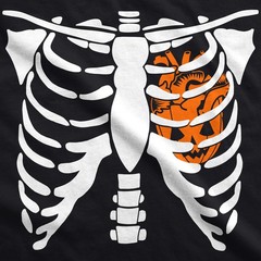 Mens Pumpkin Heart Skeleton Rib Cage Tee Funny Halloween Jack-O-Lantern Tee