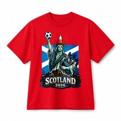 Scotland 2026 Liberty Statue Soccer Bagpipes Retro Graphic Cotton T-Shirt Unisex