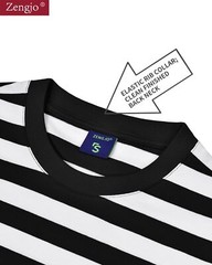 Men’s Medium Black And White Stripe Long Sleeve T Shirt Casual Cotton Spandex