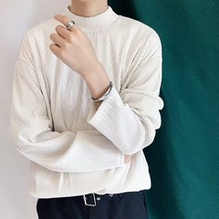 Mens Casual Pleated Drape Half Turtleneck T Shirt for Daily Wear and Commuting