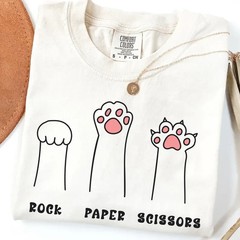 Funny Cat Paw T-Shirt Rock Paper Scissors Funny Animal Lover Graphic Shirt