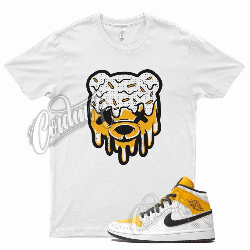 White DRIPPY Shirt for Air J1 1 Mid Perforated University Gold Black Yellow