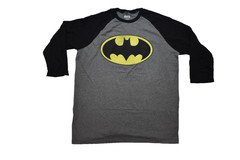 Batman 2-Tone Mens Heather Gray And Black 3/4 Sleeve Raglan Shirt NWT XL