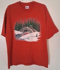 Vintage 90s Hanes Winter Scene T Shirt XL USA Single Stitch Christmas Graphic