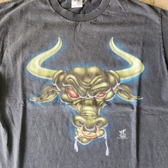 Vintage 90s The Rock Layin The Smack Down WWF Brahma Bull Tshirt Size L Black