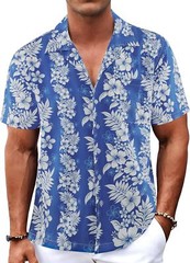 Men’s Hawaiian Shirt Tropical Floral Short Sleeve Button Down Casual Beachwear