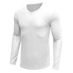Zonbailon men’s t-shirt solid color quick dry V-neck bottomed shirt long sleeve