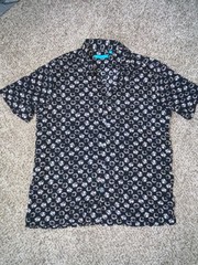 Tori Richard Hawaiian Shirt Men’s L Black Tencel Shibori Geometric Aloha Button