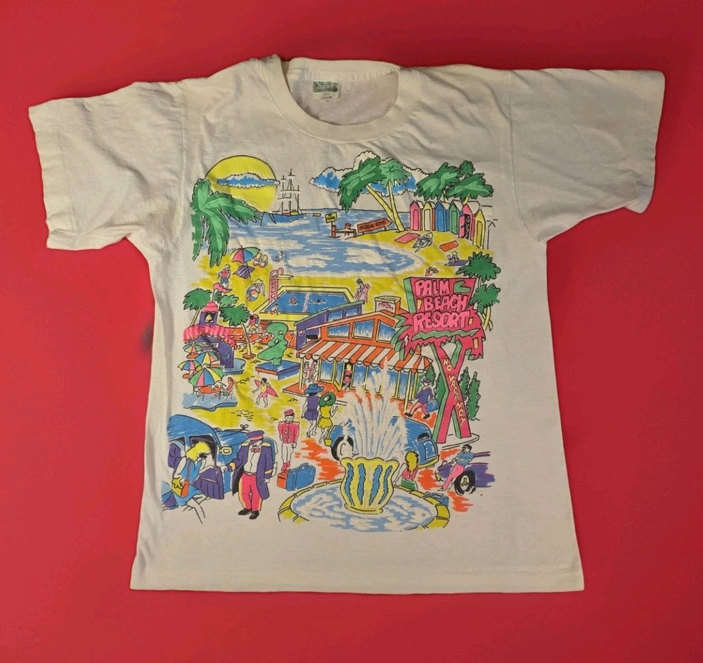 1980’s Palm Beach Resort Single Stitch T-Shirt Neon Colors Florida Sz S/M