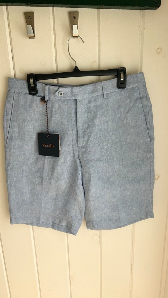 Chad Bermuda short grey/blue gradient. 100% linen. Size 32 waist.