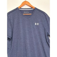 Under Armour HeatGear Mens V-Neck T-Shirt Navy Blue Heather Loose Fit Large