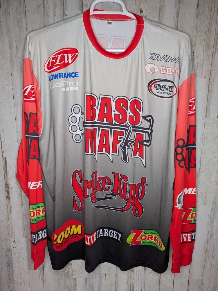 FLW Bass Fishing Jersey 2XL Bass Mafia Mercury Strike King Tournament Sponsors