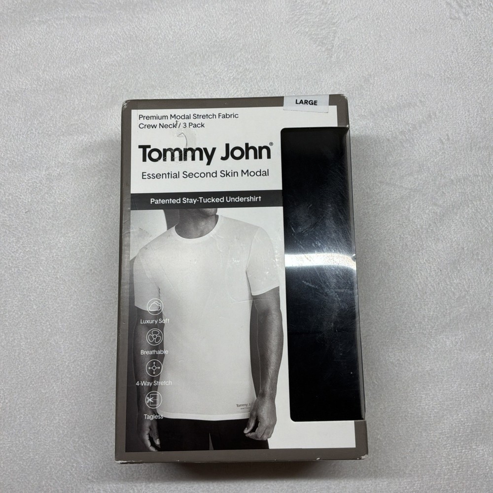 NWT Mens Tommy John Essential Second Skin Modal Crew Neck 3 Pack Black L