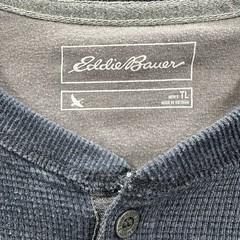 Eddie Bauer Thermal Base Layer Mens L Tall Henley Shirt Blue Long Sleeve Waffle