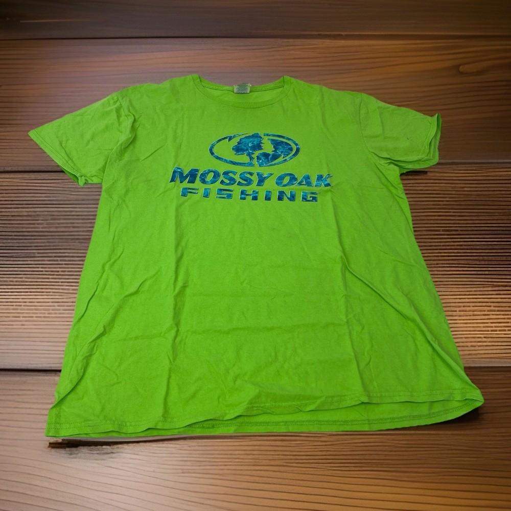 Mossy Oak Bright Green Blue Graphic Print Short Sleeve Crew Neck T Shirt