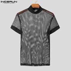 Camiseta Verano Malla Manga Corta Transparente Hueco Oversize Hombre