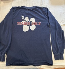 Trader Joe’s Logo Graphic Blue Cotton Knit Double-Sided Long Sleeve Tee S